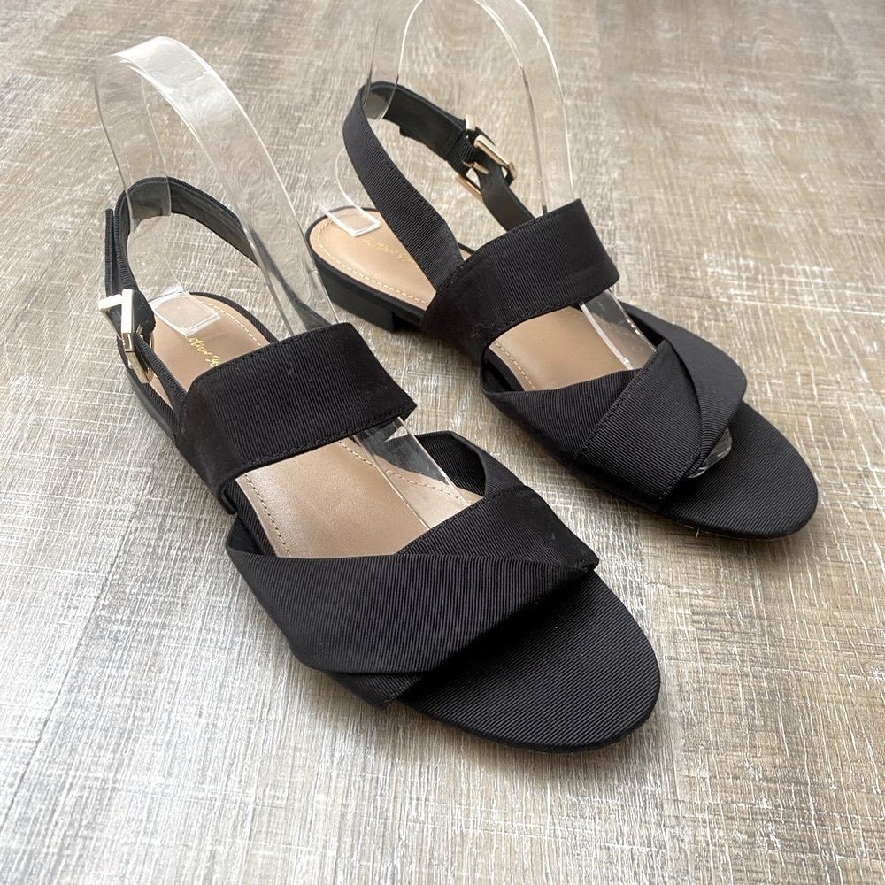 & Other Stories Black Twill Slingback Buckled Sandals Women’s 8 Wide Strap Flats - Picture 4 of 14
